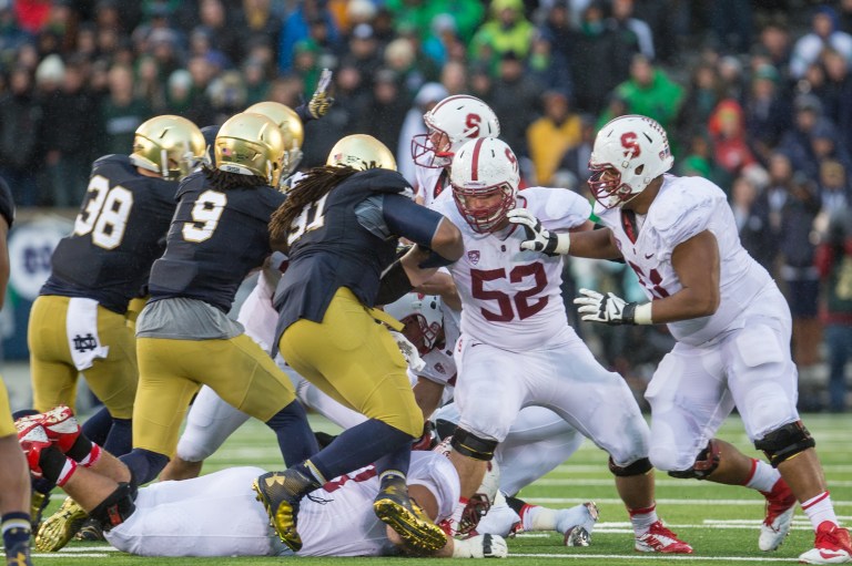 While senior center Graham Shuler (52) was not chosen as one of the Cardinal's six captains, he will still be a leader for the offensive line and seeks to leverage his extensive game experience, including two Rose Bowl appearances. (ROBIN ALAM/isiphotos.com)