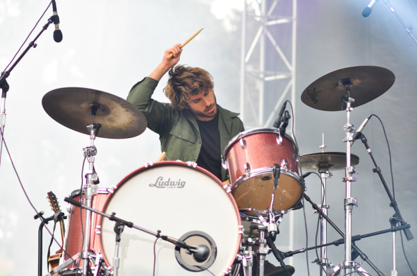 Max Norton on Drums. One of the rare times the drummer is not tucked in at the back of the stage. RAHIM ULLAH/The Stanford Daily