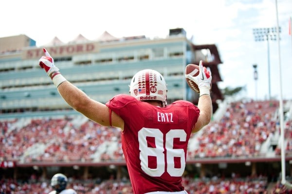 STANFORD, CA - OCTOBER 6, 2012 - Zach Ertz scores the first touchdown for the Cardinal during the first half against the Arizona Wildcats at Stanford Stadium.