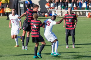 Adam Mosharrafa (second from left) scored his first collegiate career on Sunday af(BOB DREBIN/isiphotos.com)