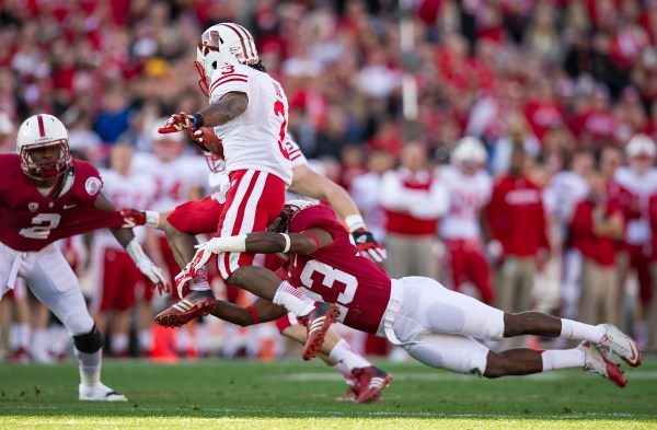 Ronnie Harris (right) and the rest of the Cardinal's secondary will be tested when the team plays USC, which has several offensive weapons, such as wide receiver Juju Smith-Schuster, and has scored over 100 points combined in its first two games. (DAVID BERNAL/isiphotos.com)