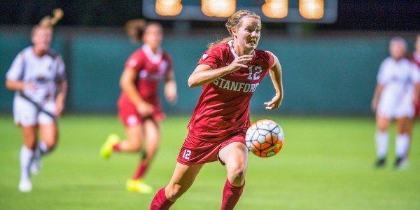 Sophomore Kyra Carusa (above) notched the first goal of her career in the 64th minute and put Stanford ahead for good less than a minute later with her second goal of the night. The Cardinal scored two more late goals to complete a dominant 4-1 victory. (JOHN TODD/ isiphotos.com)