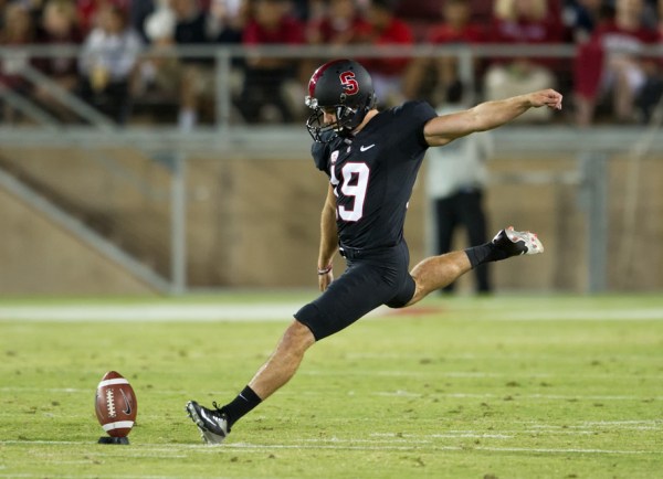 In 2012 Jordan Williamson ’15 (above) secured Stanford’s 27-24 victory over UCLA with a 36-yard field goal to clinch the Pac-12 Championship. The Cardinal went on to win the Rose Bowl later that season. (DAVID BERNAL/isiphotos.com)