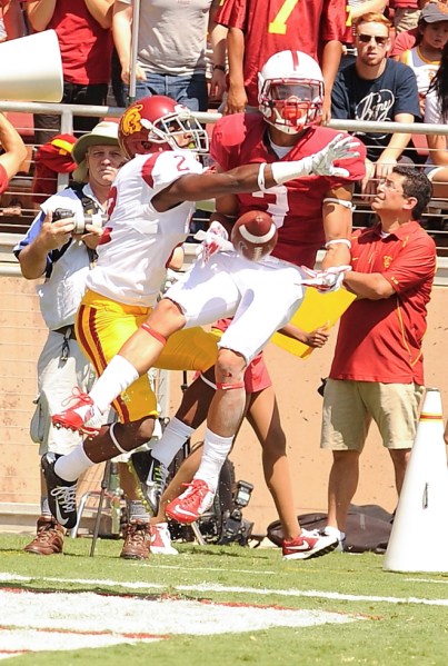 After senior wide receiver Michael Rector (right) scored on a flea flicker against UCF, the Cardinal found the end zone in 30 of their next 51 drives. (MIKE KHEIR/The Stanford Daily)