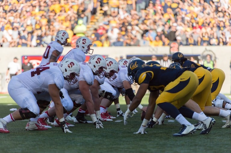 BERKELEY, CA - November 22, 2014: The Big Game. The Stanford Cardinal vs the Cal Golden Bears in Berkeley, California. Final score, Stanford Cardinal 38, Cal Golden Bears 17.