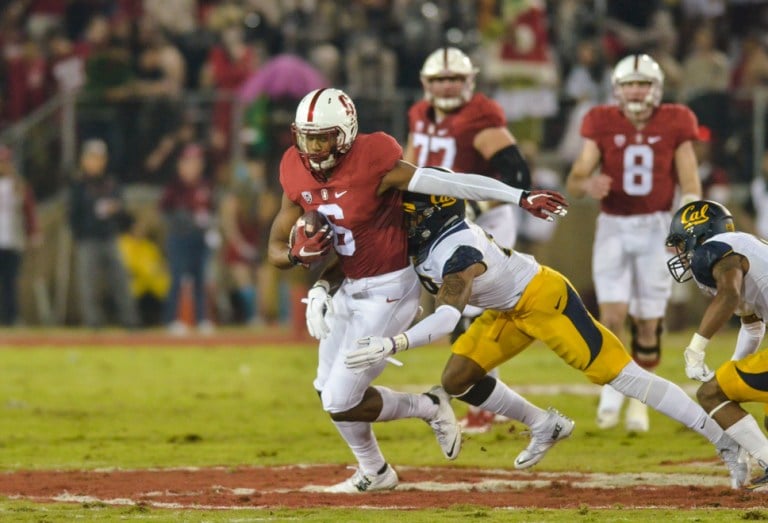 After a 35-22 win over Cal this past Saturday, Stanford rose from No. 11 to No. 9 in the College Football Playoff rankings, giving fans hope that if enough chaos in other conferences happens, the Cardinal, despite being a two-loss team, can secure one of the four coveted spots in the Playoff. (KEVIN HSU/The Stanford Daily)