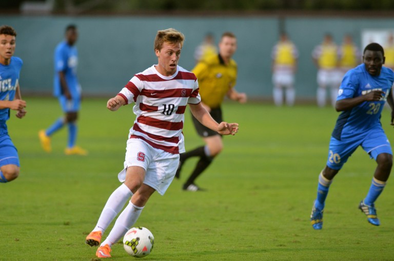 Sophomore Corey Baird (above) was tied for second in the nation with 13 assists in the 2015. He and the rest of the Cardinal team look to continue their dominance on the field as they kick off the 2016 season at home against Penn State. (SAM GIRVIN/The Stanford Daily)