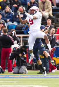 BERKELEY, CA - NOVEMBER 20, 2010: Richard Sherman intercepts a Cal pass during Stanford's 48-14 win over the University of California, Berkeley, at Memorial Stadium in Berkeley, California.