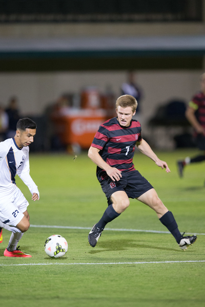 Ty Thompson (right) was the third and final player to be drafted in the MLS SuperDraft. He went 69th overall, in the fourth round, while teammates Brandon Vincent and Eric Verso were selected last week in the first and second rounds, respectively.
(SAM GIRVIN/The Stanford Daily)