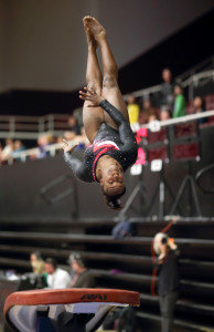 Sophomore Elizabeth Price (above) finished the NorCal Classic with a combined score of 39.500 earning her the all-around title and Pac-12 Gymnast of the Week. Price finished first in all four individual events with meet-best scores. (HECTOR GARCIA-MOLINA/stanfordphoto.com)