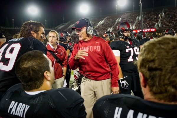 During his 46-year coaching career, Randy Hart (center) coached 20 eventual NFL Draft selections, including four in his time at Stanford: Sione Fua, Ben Gardner (left), David Parry (bottom left) and Henry Anderson (bottom right). Hart departs coaching after six seasons at Stanford. (DON FERIA/isiphotos.com)