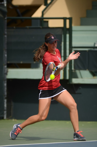 Juniors Taylor Davidson (above) and Caroline Doyle have been performing well as a doubles pair. The two are currently ranked 10th in the nation. (NICK SALAZAR/The Stanford Daily)