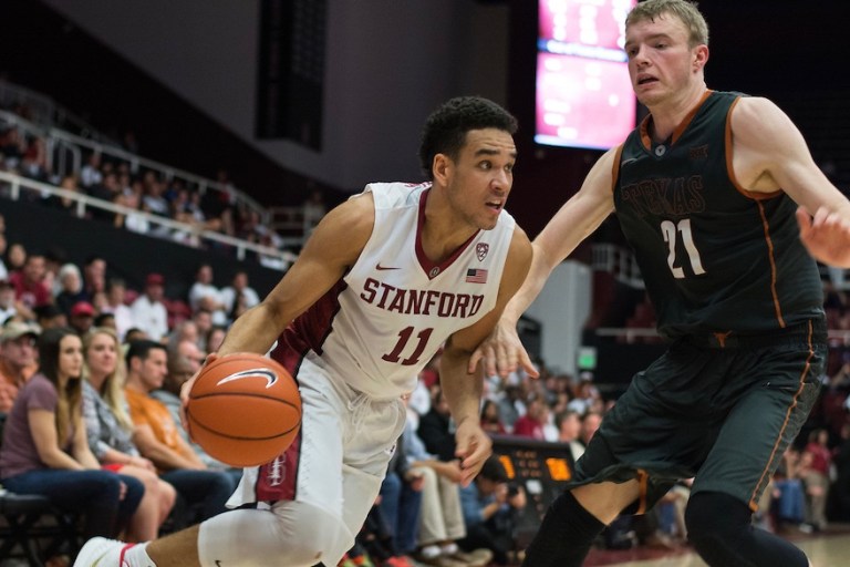 Sophomore Dorian Pickens led Stanford with 17 points in its 91-68 loss to eighth-seeded Washington in the first round of the Pac-12 Tournament. The loss all but eliminated the Cardinal from making the NCAA tournament. (RAHIM ULLAH/The Stanford Daily)