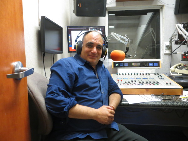 Dr. Ramzi Salti in the studio of his KZSU station. (ANDREA VILLA/The Stanford Daily)