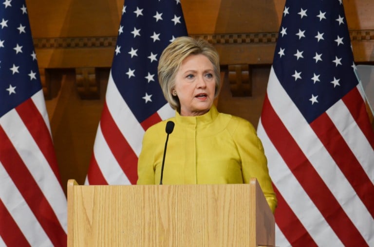 Hillary Clinton at Stanford in 2016 (KYLIE JUE/The Stanford Daily).