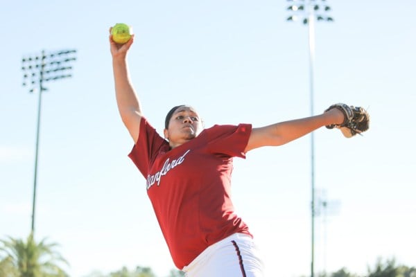 Sophomore pitcher Haley Snyder (above) pitched a complete game for a 4-1 win over Santa Clara University. She struck out six batters in her sixth win of the season. (Courtesy of Stanford Photo)