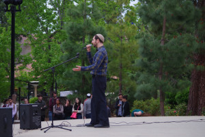 Nearly 100 members of the Stanford community gathered in a rally against anti-Semitism yesterday (SHERIDAN REA/The Stanford Daily).