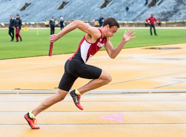 Sophomore Harrison Williams (above) had to fill in at the leadoff leg of the 4x400 to close the meet and pushed Stanford to a 10-meter lead as the Cardinal won the event, and thus, the meet, to snap a three-year losing streak against its archrival. (DAVID BERNAL/isiphotos.com)