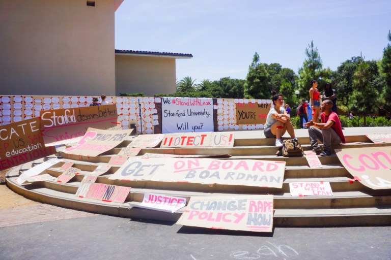 Students show solidarity with Leah Francis '14, who filed one of the five active Title IX cases against Stanford (KRISTEN STIPANOV/The Stanford Daily)