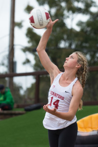 Freshman Halland McKenna (above) and partner redshirt sophomore Merete Lutz have compiled the best pair statistically, going 12-5 during the regular season. (SAM GIRVIN/The Stanford Daily)