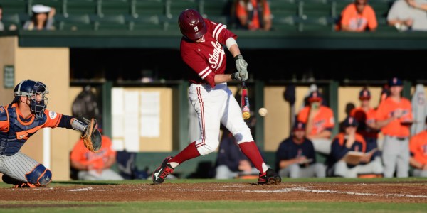 Junior Jack Klein (above) hit his fourth home run of the season in the seventh inning, driving in the Cardinal's final two runs in their 10-3 victory. (RAHIM ULLAH/The Stanford Daily)