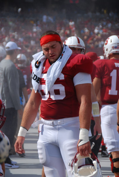 Defensive tackle Harrison Phillips has been ruled out for the matchup against USC on Saturday with a knee injury. This is another major setback for Phillips who medically redshirted last season after tearing his ACL in the Cardinal's first game against Northwestern. (RAHIM ULLAH/The Stanford Daily)