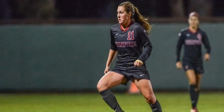 Sophomore Jordan DiBiasi scored one of two of Stanford's second-half goals in its 2-0 shutout over Colorado. The midfielder currently leads the team with seven goals on the season. (SAM GIRVIN/The Stanford Daily)