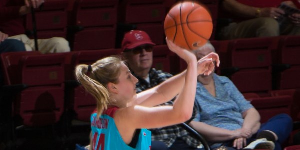 STANFORD, CA - December 4, 2016: Karlie Samuelson at Maples Pavilion. Stanford defeated UC Davis, 68-42. The Cardinal wore turquoise uniforms to honor Native American Heritage Month