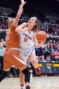 Sophomore forward, Alanna Smith, powers past opponents to score. (RAHIM ULLAH/The Stanford Daily)