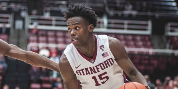 Guard Marcus Allen drives the ball towards the net. The senior guard has been an essential piece in taking over the team as they miss Reid Travis. (RYAN JAE/The Stanford Daily)