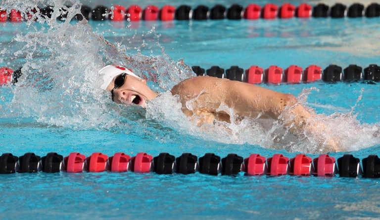 Freshman True Sweetser led the pack in the 600-yard freestyle, taking first place by more than 16 seconds. Overall, Stanford dominated the meet against Pacific, winning with a final score of 162-82. (HECTOR GARCIA-MOLINA/isiphotos.com)