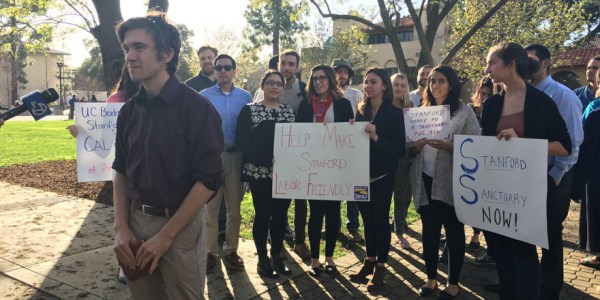 On Thursday, representatives from Stanford Sanctuary Now met with University President Marc Tessier-Lavigne (FANGZHOU LIU/The Stanford Daily).