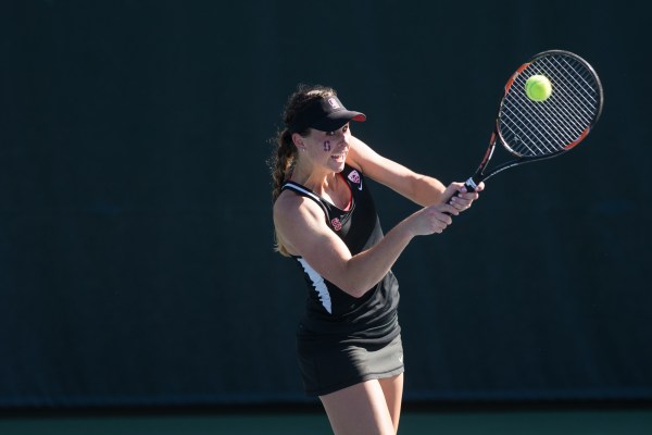 Occupying the No. 1 spot this year, senior Taylor Davidson provided the clincher for No. 5 Stanford over Oklahoma State. It was the teams' first meeting since last year, when the Cardinal topped the Cowboys for the NCAA title (RAHIM ULLAH/The Stanford Daily).