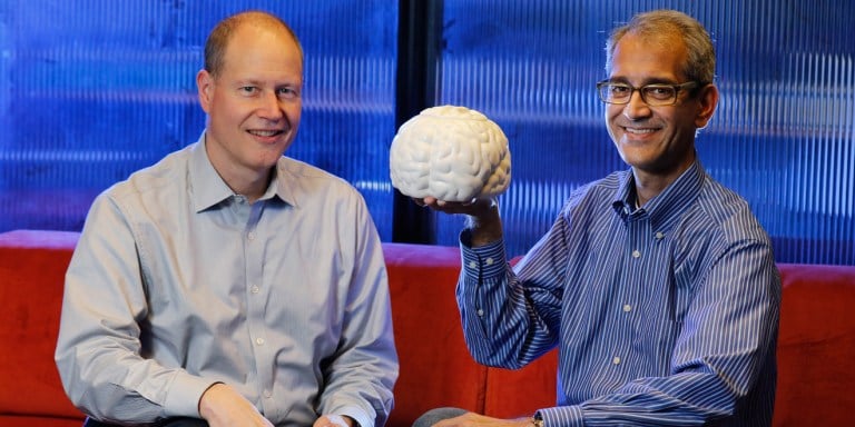 Stanford professors Krishna Shenoy and Jaime Henderson collaborated on a brain-controlled prosthetic for the paralyzed (Courtesy of Paul Sakuma).