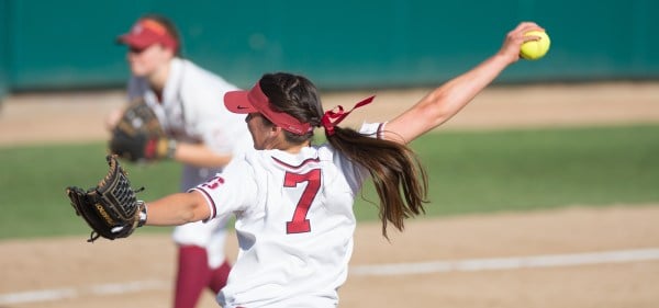 Sophomore Carolyn Lee pitched a one-hitter on Friday, Stanford's first since 2013. (COLE GRANDEL/The Stanford Daily)