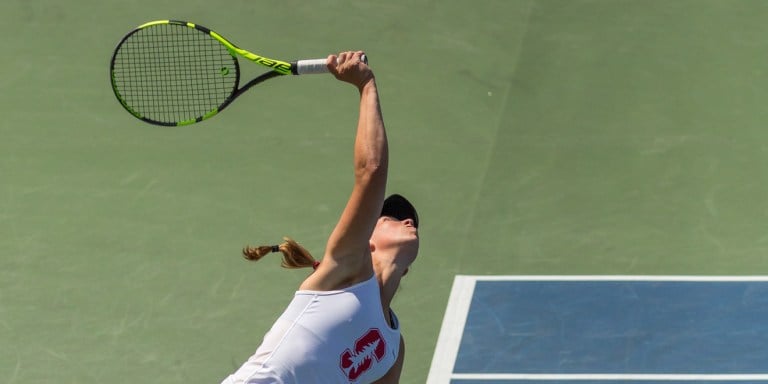 Freshman Emily Arbuthnott was flawless over the weekend, claiming two straight-set victories. Arbuthnott leads the team with six clinching wins this season. (SYLER PERALTA-RAMOS/The Stanford Daily)