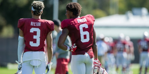 Wide receivers Michael Rector and Francis Owusu were both signed as undrafted free agents on Saturday. Both men will fight to make an NFL roster in the fall. (KAREN AMBROSE HICKEY/Courtesy)