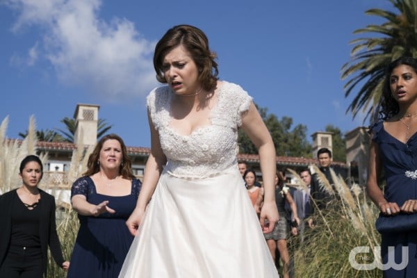 Gabrielle Ruiz, Donna Lynne Champlin, Rachel Bloom, and Vella Lovell in the season 2 finale, 'Can Josh Take A Leap of Faith?' (Courtesy of The CW).