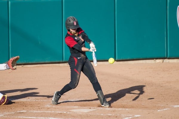 Senior Kylie Sorenson was an offensive juggernaut for Stanford this weekend, going 3-for-3 in Friday's game with a two-run homer and two walks. Sorenson leads the team with 34 hits on the season. (KAREN AMBROSE HICKEY/stanfordphoto.com)