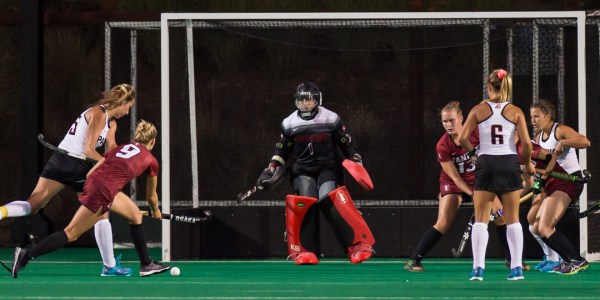 Sophomore goalkeeper Kelsey Bing (middle) will be needed for the Cardinal to end their three-game winning streak during the weekend.(KAREN AMBROSE HICKEY/Stanford Athletics)