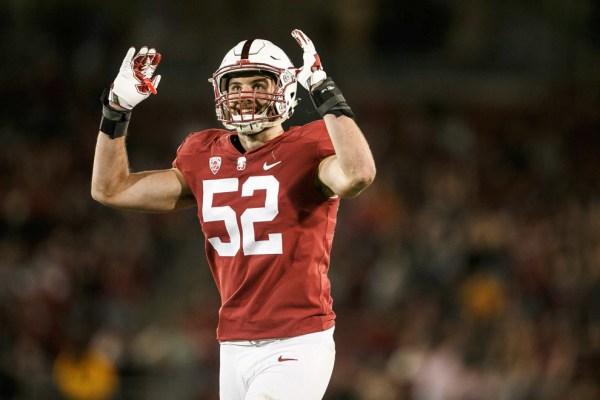 Casey Toohill picked off a Braxton Burmeister pass this Saturday against Oregon, his first career interception so far. (DAVID ELKINSON/isiphotos.com)