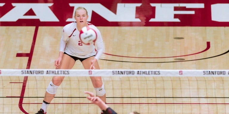 Sophomore ace Kathryn Plummer (above) led the Cardinal to two victories over the weekend. Plummer accounted for 38 kills over two games. (SYLER PERALTA-RAMOS/The Stanford Daily)