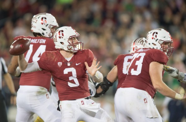 Sophomore quarterback KJ Costello finished the game against Notre Dame with four passing touchdowns. The last quarterback to do that was Kevin Hogan against Notre Dame in 2015.(JOHN TODD/isiphotos.com)