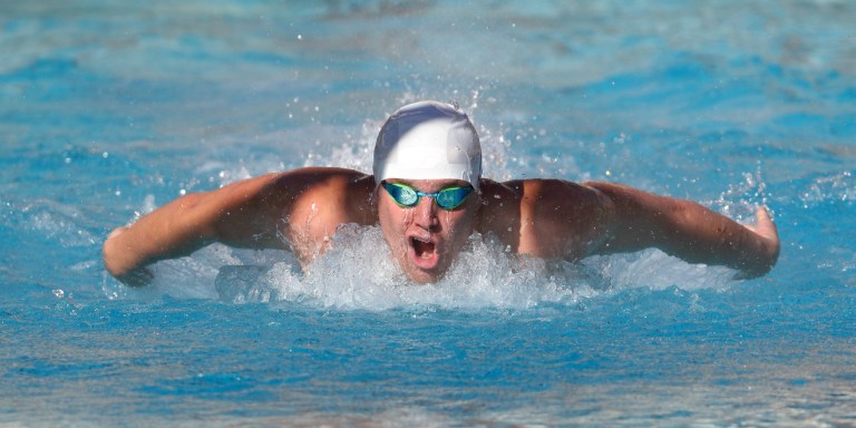 Sophomore free/fly swimmer Grant Shoults (above) will have to step outside of his comfort zone and swim greater lengths in the triple distance meet at Berkeley this weekend. (HECTOR GARCIA-MOLINA/Stanford Athletics)