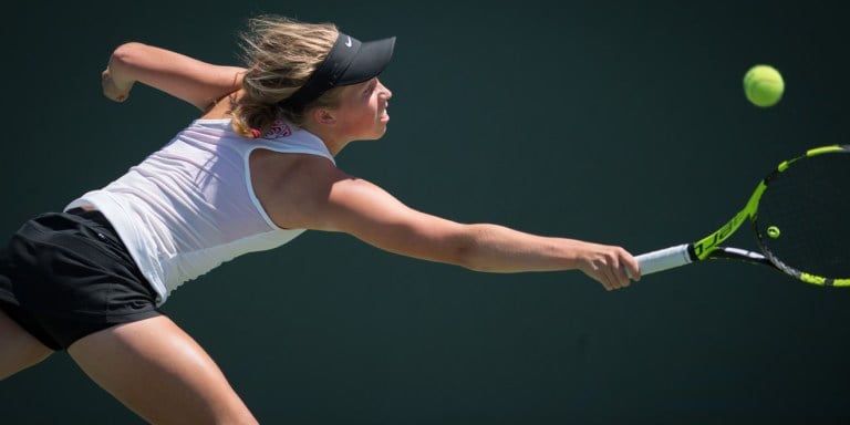 Sophomore Emily Arbuthnott (above) and freshman Michaela Gordon won the doubles titles at the ITA National Fall Championships.(LYNDSAY RADNEDGE/isiphotos.com)