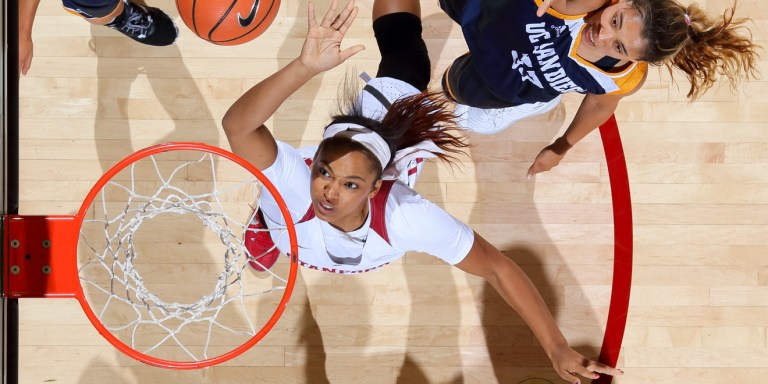 Sophomore Dijonai Carrington (above) scored a career-high 21 points this weekend against UConn. Despite this performance the Cardinal dropped both their weekend games. (BOB DREBIN/isiphotos.com)