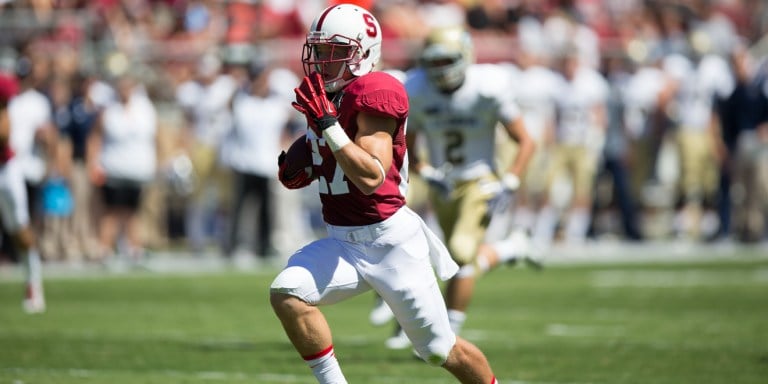 In week 10 of NFL play, former Stanford star running back Christian McCaffrey had yet another career high for his Carolina Panthers team. With a 45-21 win over the Dolphins, McCaffery rushed five times for 23 yards, including a four-yard touchdown run. [FRANK CHEN/ The Stanford Daily]