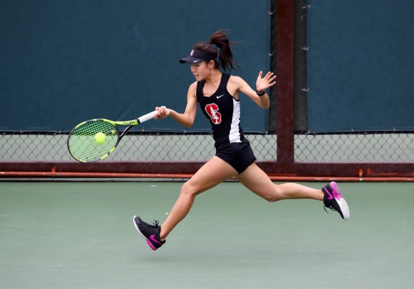 After playing at the No. 6 spot last season, sophomore Emma Higuchi (above) won her first match on court four this weekend in the team's season-opening win at SJSU. (HECTOR GARCIA-MOLINA/isiphotos.com)