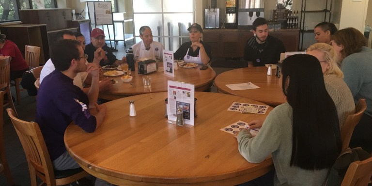 Students met with dining hall workers to discuss their job conditions in January. (JORDAN PAYNE/The Stanford Daily)