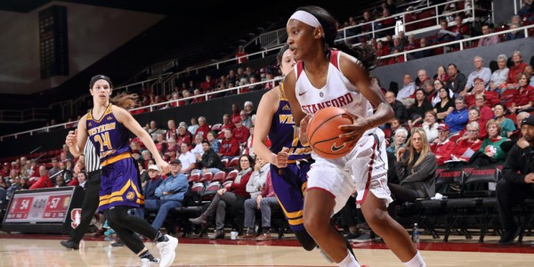 Freshman guard Kiana Williams (right) was impressive for the Cardinal once again, scoring a career-high 26 points in the 74-69 win over Cal.(BOB DREBIN/isiphotos.com)